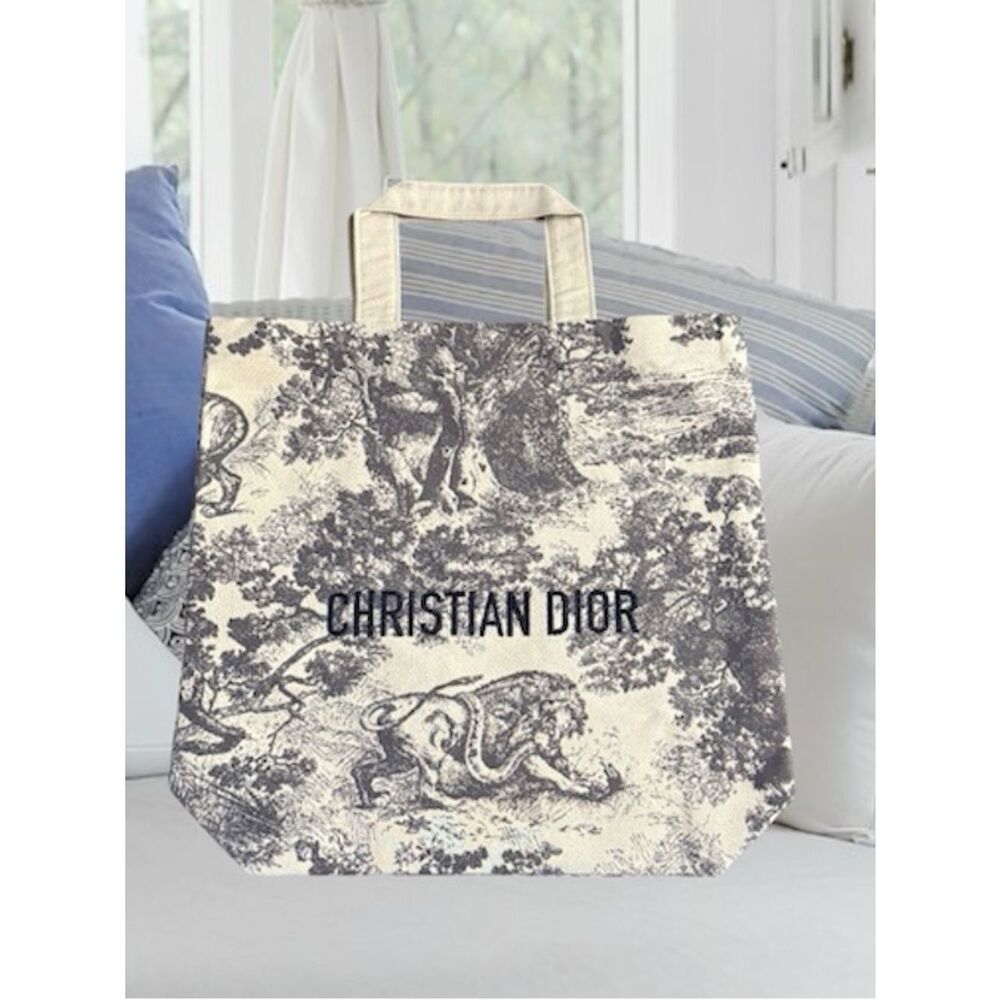 Christian Dior Toile de Jouy Tote Bag - Cream & gray